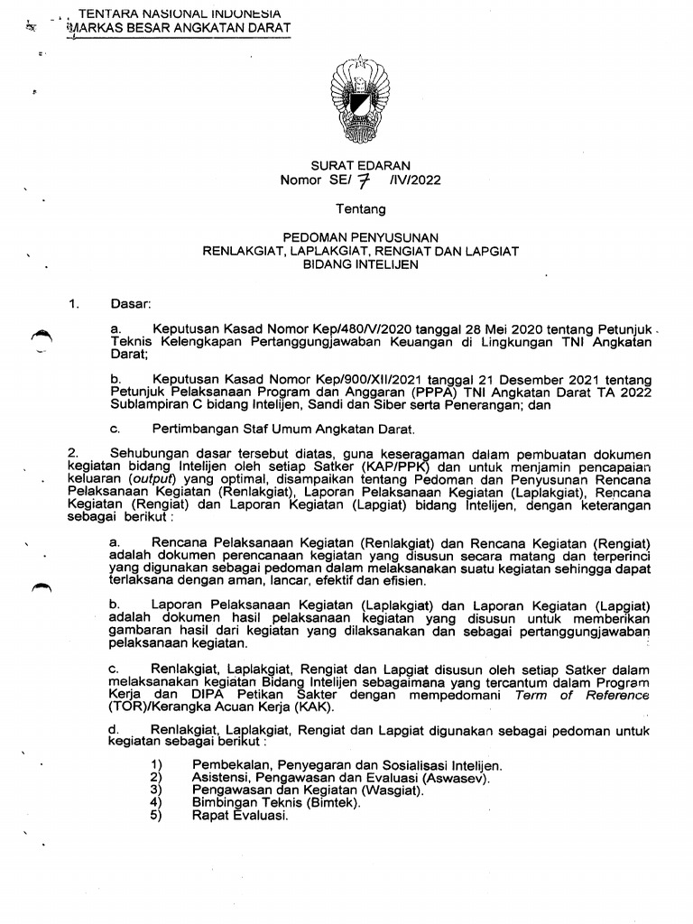 Surat Edaran No 7 Iv 2022 TGL 27 April 2022 Renlaklapgiat Dan Rengiat ...