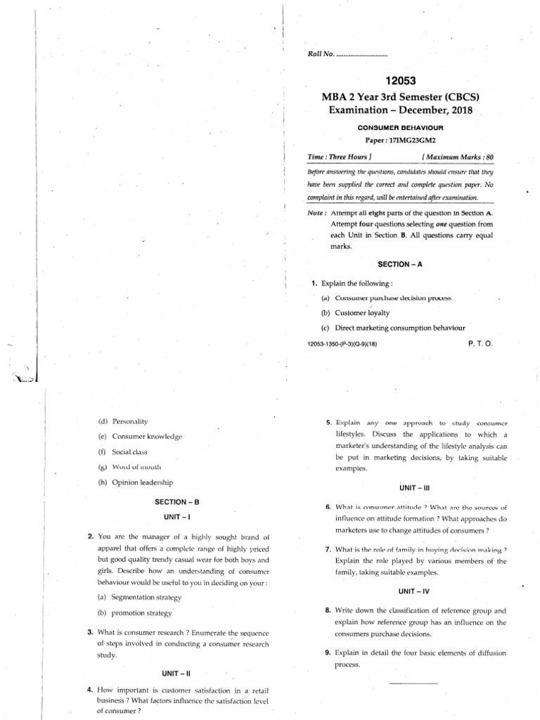 Mba 3 Sem Consumer Behaviour 12053 Dec 2018 Pdf