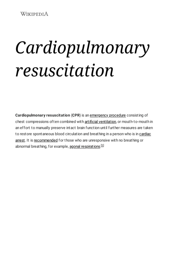 Cardiopulmonary Resuscitation - Wikipedia | PDF | Cardiopulmonary ...