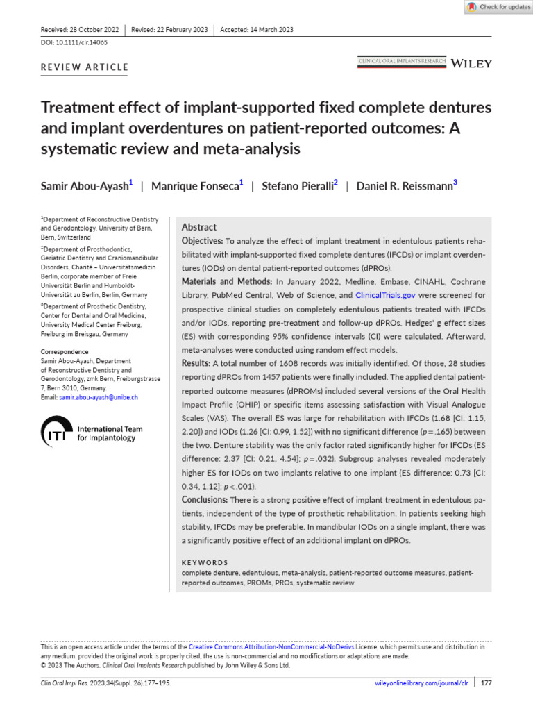 Implant Dentures and Patient Outcomes Review | PDF | Dentistry | Dental ...