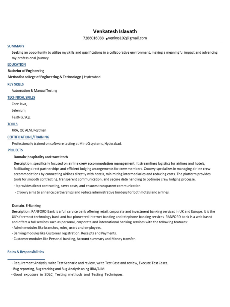 Venkatesh - Manual and Automation-Testing Resume | PDF | Software ...