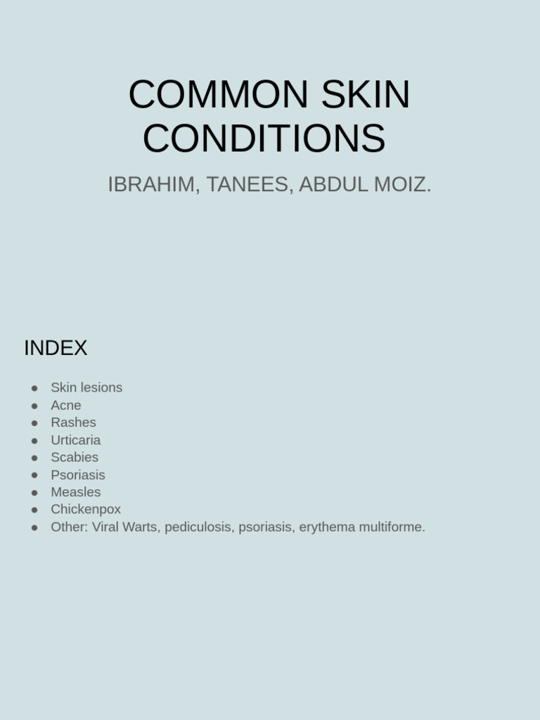 Overview of Common Skin Conditions | PDF | Psoriasis | Medical Specialties