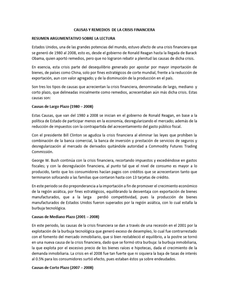 Causas y Remedios de La Crisis Financiera | PDF | Dinero | Sector privado