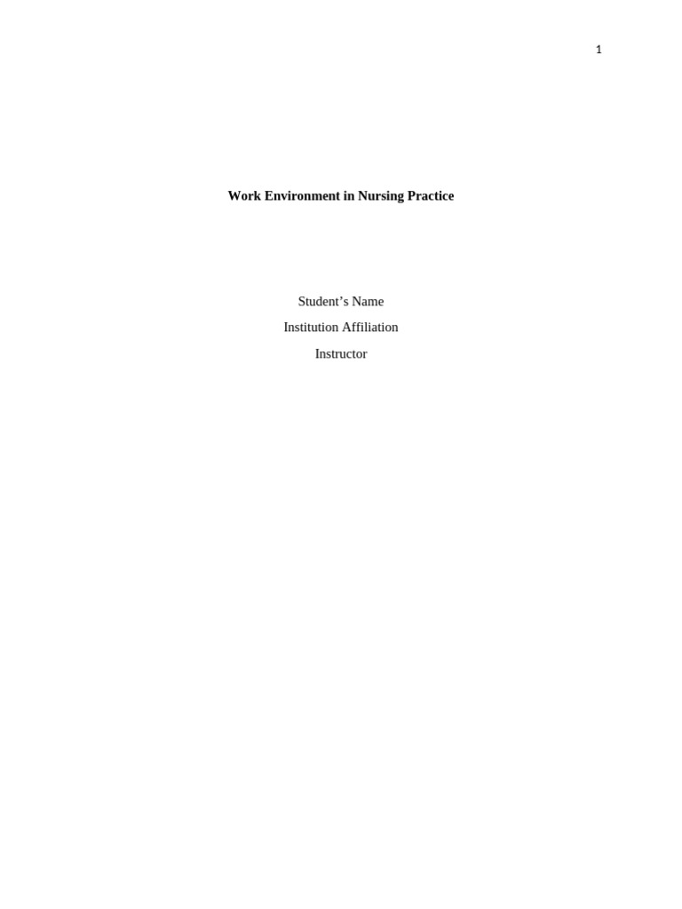 Healthy Work Environment in Nursing | PDF | Nursing | Occupational ...