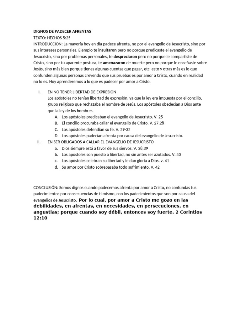 Dignos de Padecer Afrentas Texto | PDF
