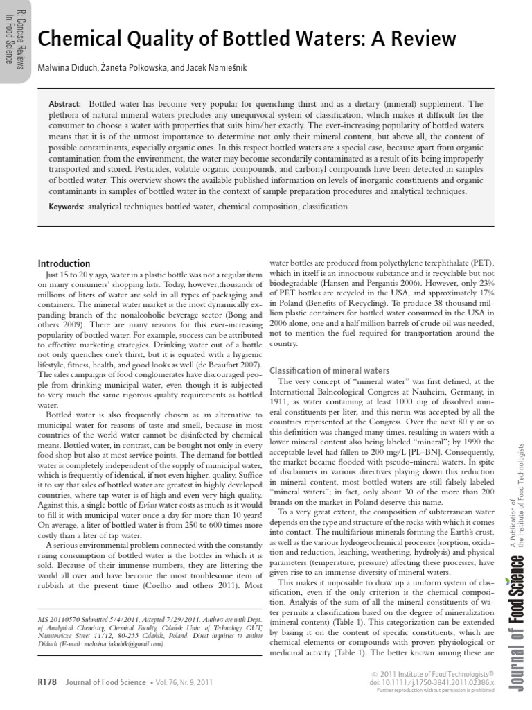 Chemical Quality of Bottled Waters Review | PDF | Bottled Water | Water