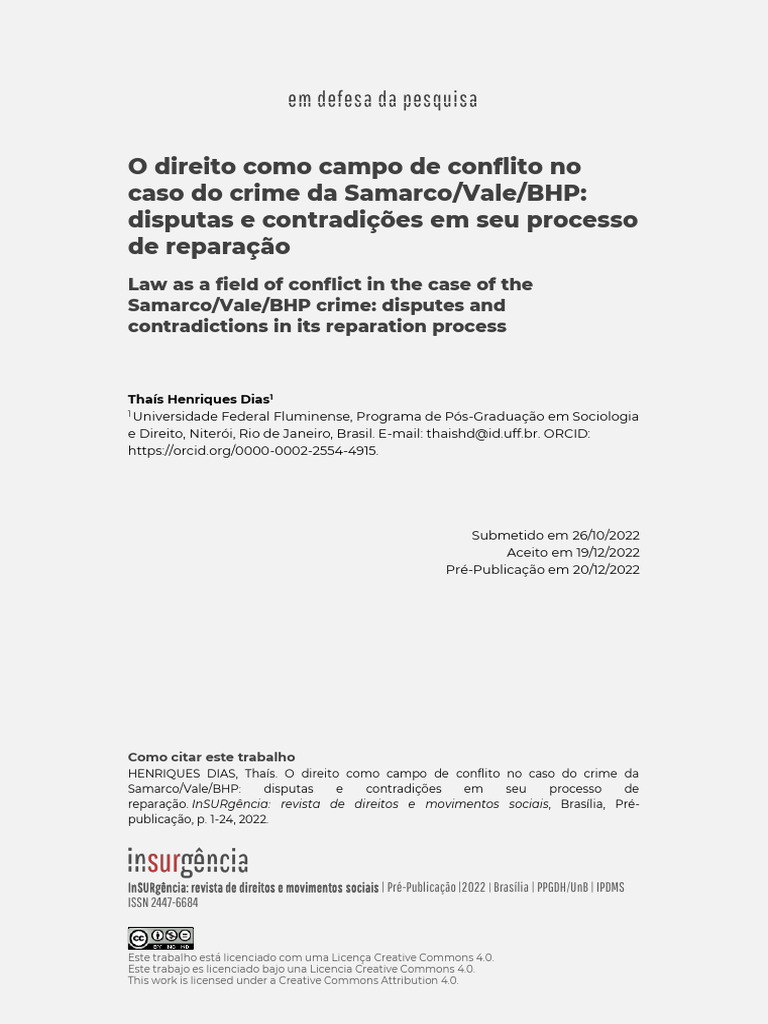 Caso Do Crime Da Samarco E Vale BHP | PDF | Advogado | Indenização