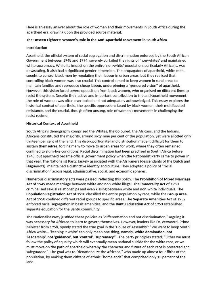 Women's Resistance in Apartheid South Africa | PDF | Intersectionality ...