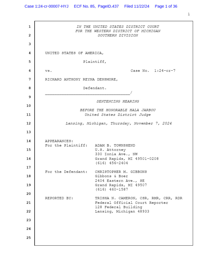 Richard Densmore Sentencing Hearing Transcript | PDF | Probation ...