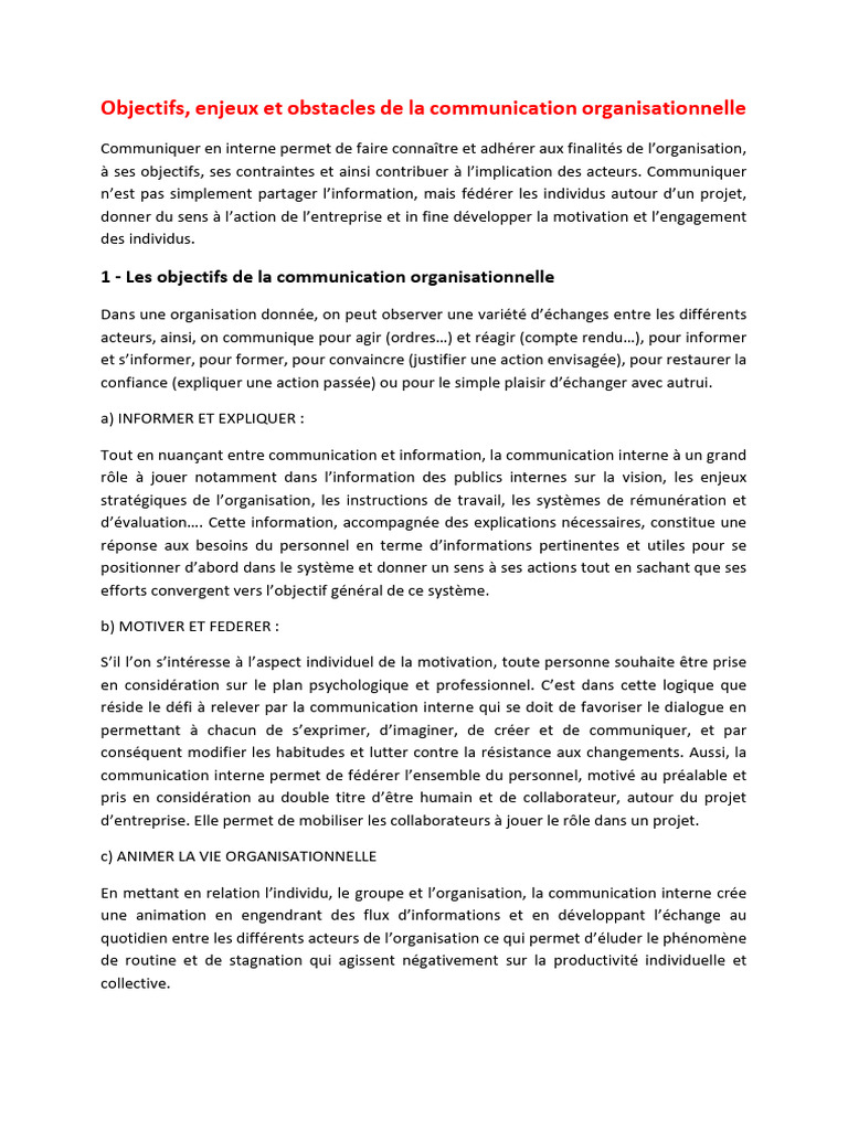 Enjeux de la communication organisationnelle | PDF | la communication ...