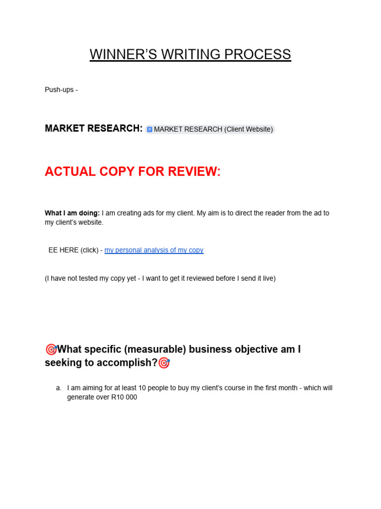 Winners Writing Process Client Website | PDF