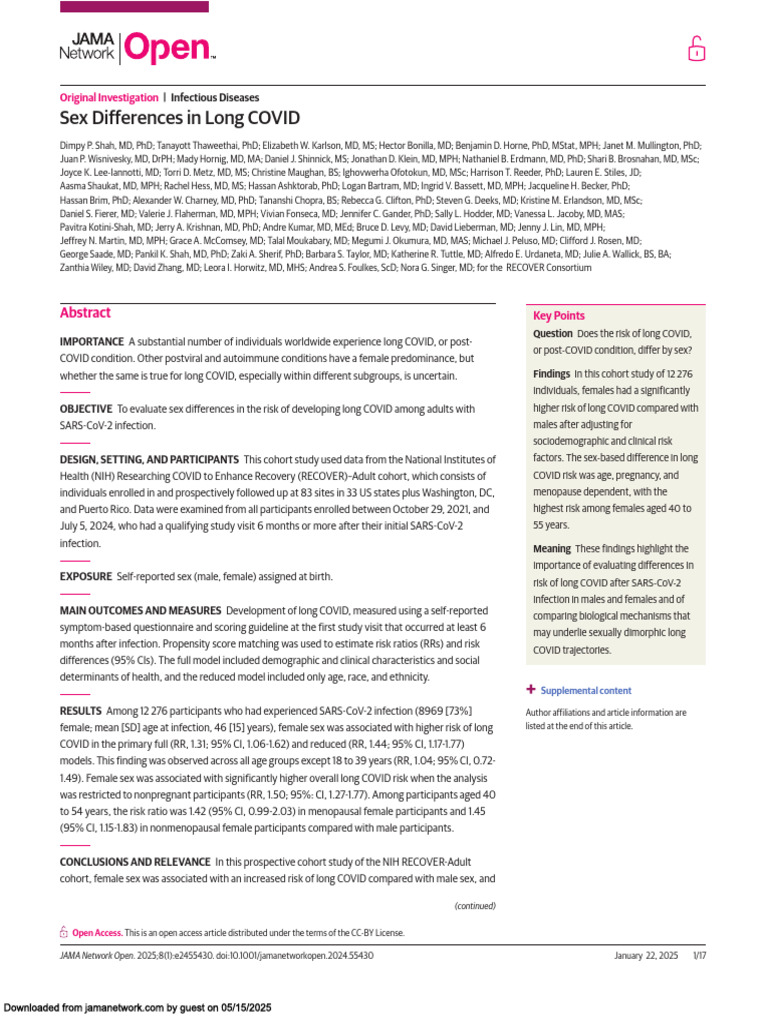 Sex Differences in Long COVID Risk | PDF | Diseases And Disorders ...