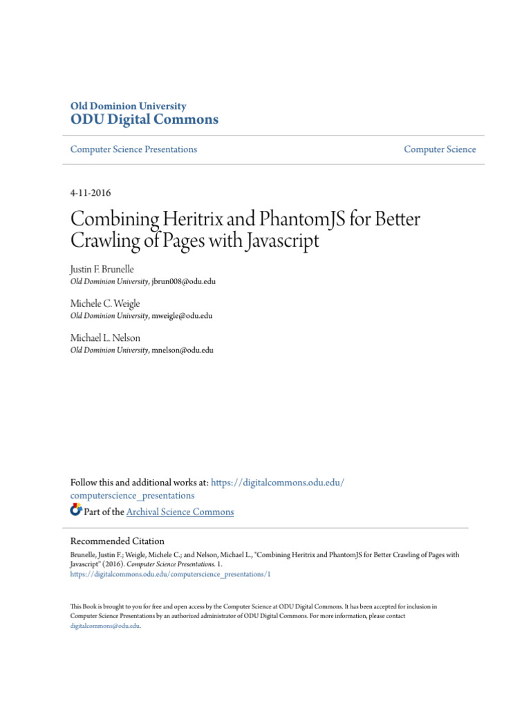 Combining Heritrix and PhantomJS For Better Crawling of Pages Wit | PDF ...