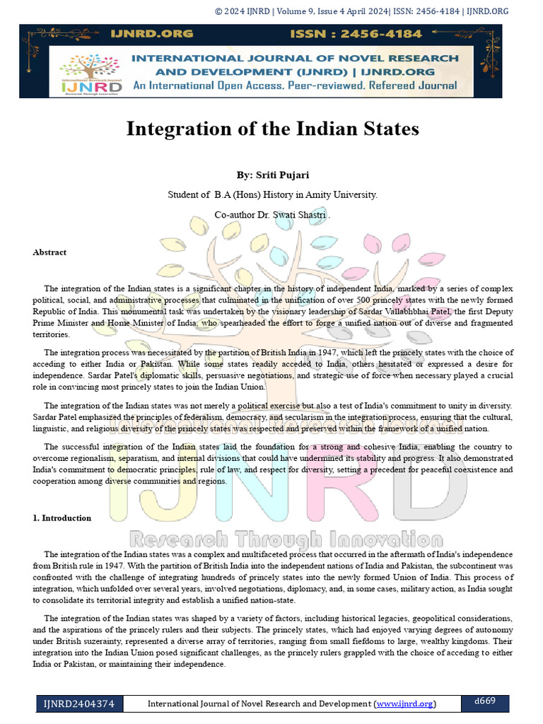 Sardar Patel and India's State Integration | PDF | Multiculturalism ...
