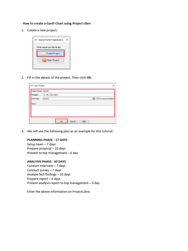 Creating Gantt Charts in ProjectLibre | PDF