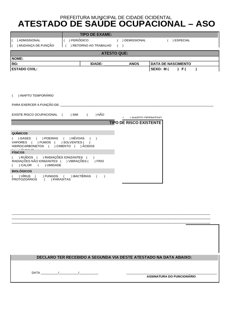 Atestado de Saúde Ocupacional - ASO | PDF