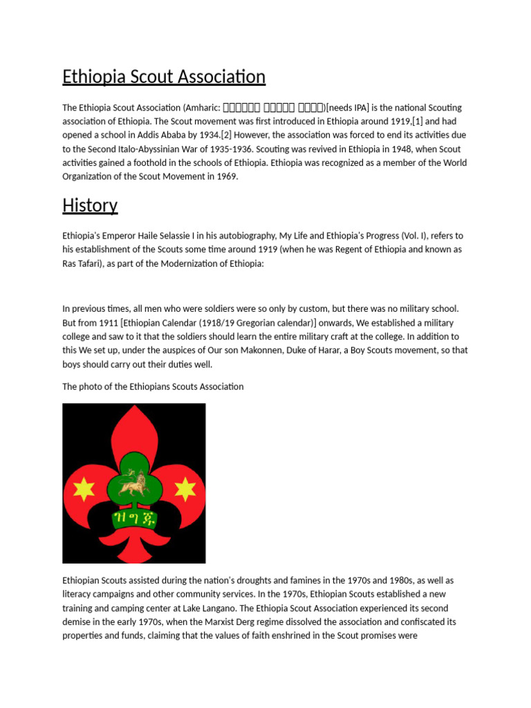 History of the Ethiopia Scout Association | PDF | Outdoor Recreation ...