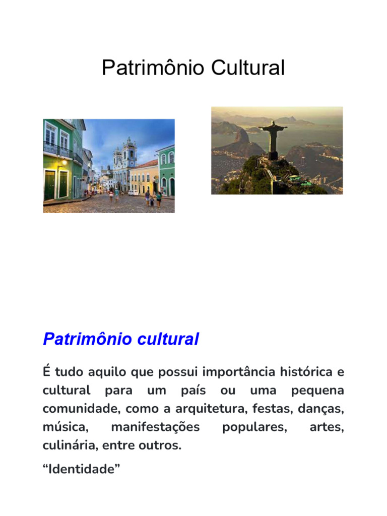 Tipos e Exemplos de Patrimônio Cultural | PDF