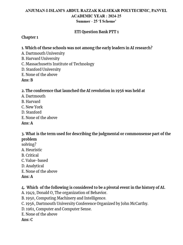 AI and IoT Question Bank 2024-25 | PDF | Artificial Intelligence ...