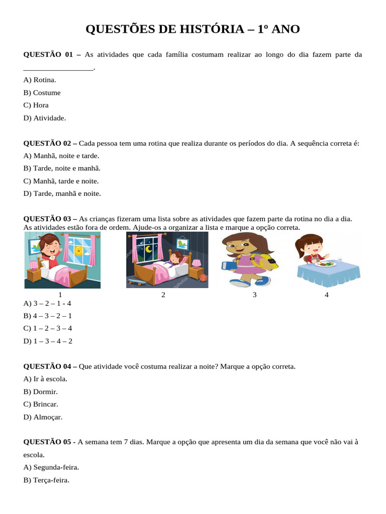 Questões de História para o 1º ao 4º Ano | PDF | Brasil