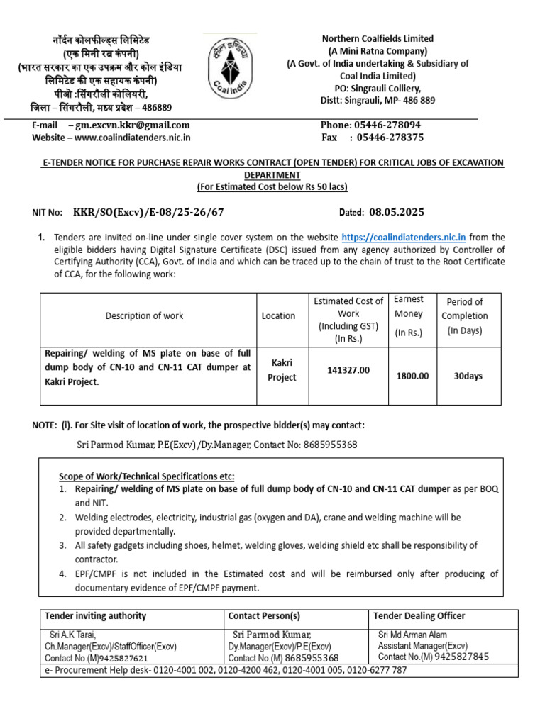 E-Tender for Excavation Repair Work | PDF | Business