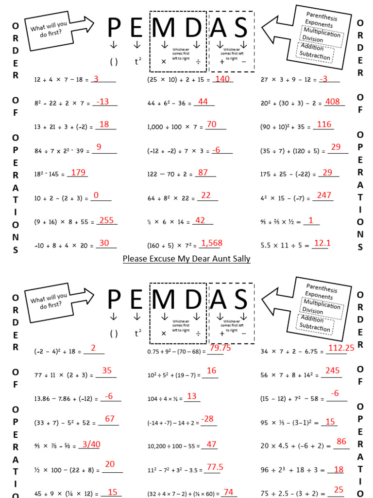 PEMDAS Order of Operations Worksheets | PDF