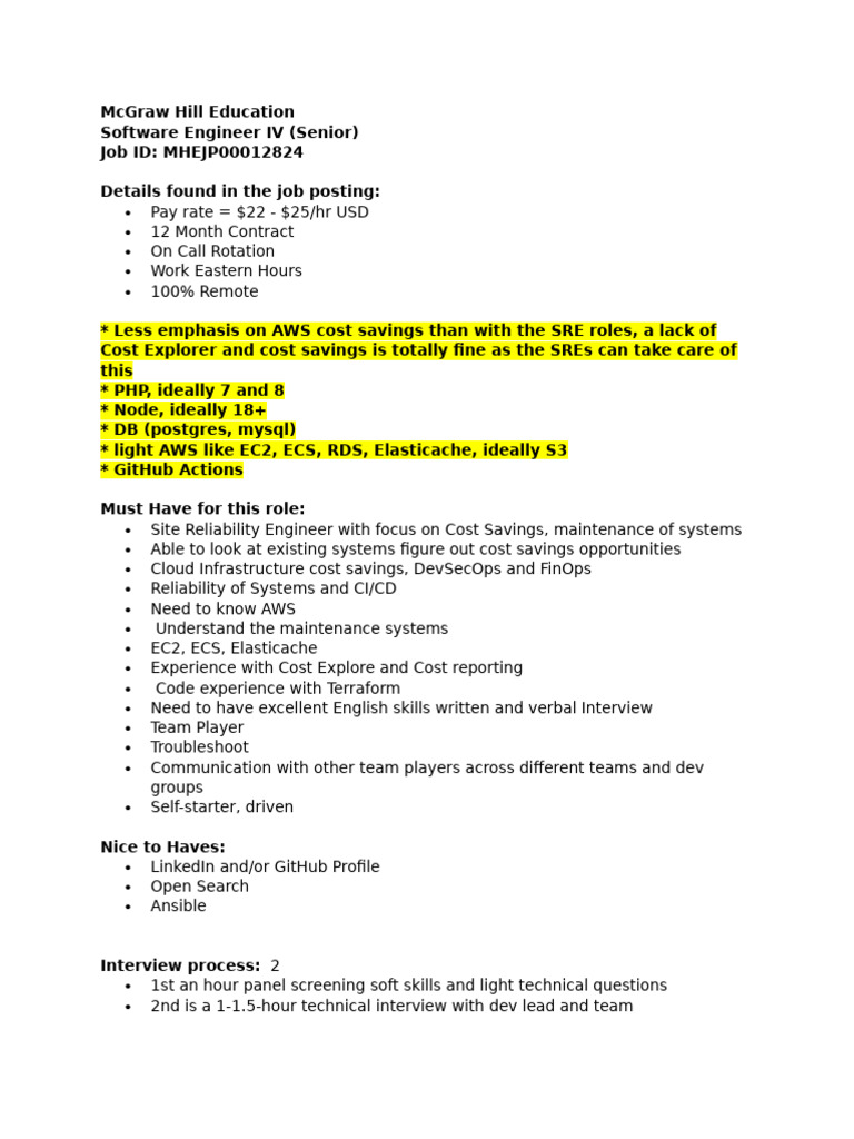 Remote Senior Software Engineer Role | PDF
