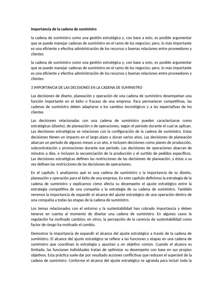 Estrategia en la Cadena de Suministro | PDF | Cadena de suministro ...