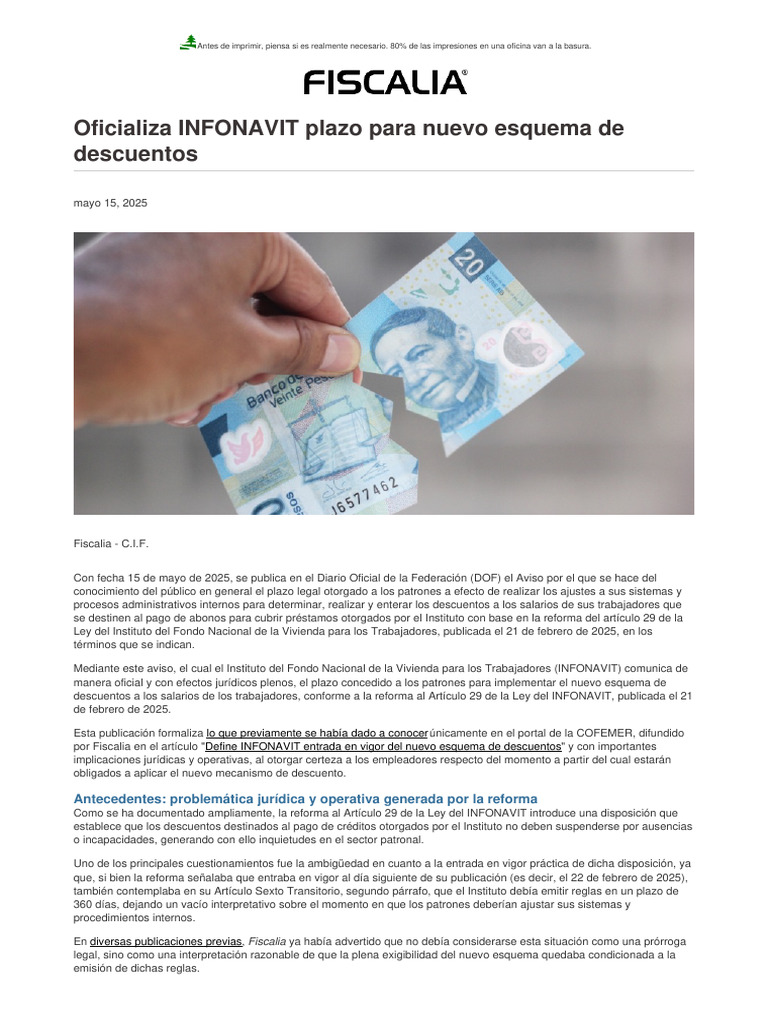 Plazo para nuevo esquema de descuentos INFONAVIT | PDF