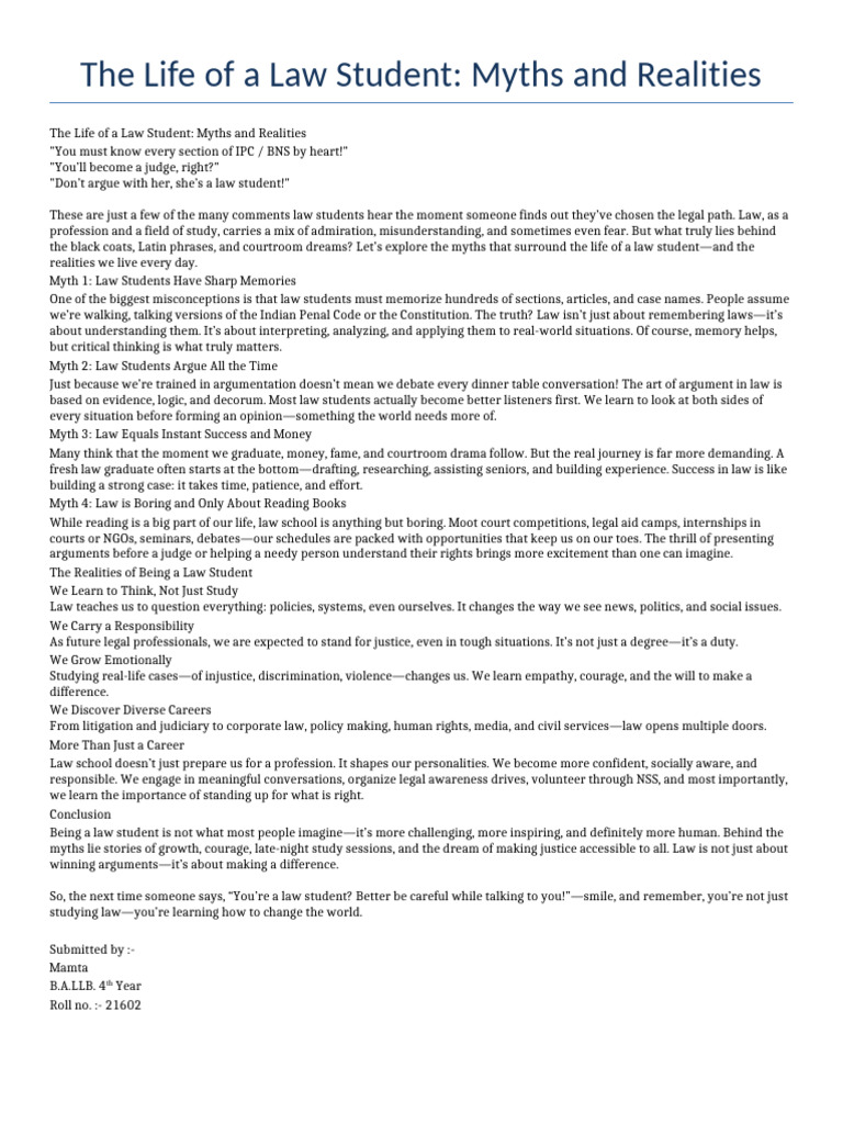 The Life of A Law Student - One Page Small Font | PDF | Justice | Crime ...