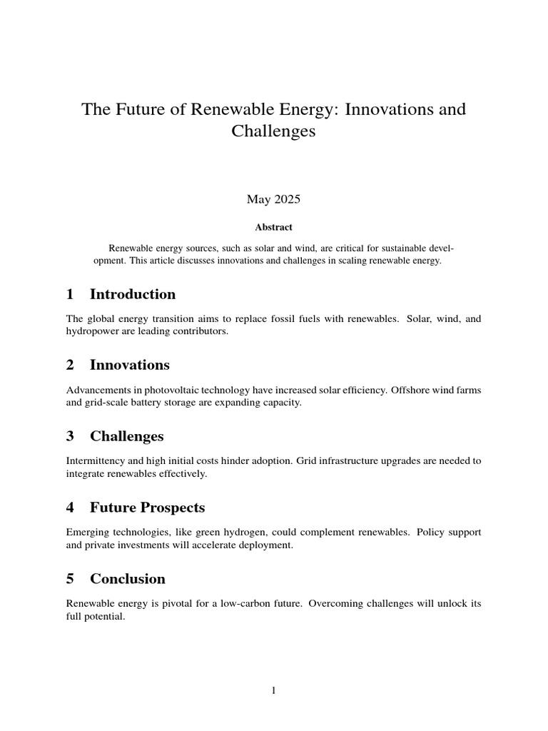 The Future of Renewable Energy Innovations and | PDF