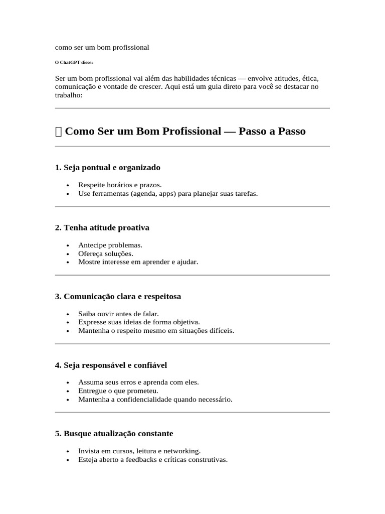 Guia para Ser um Bom Profissional | PDF