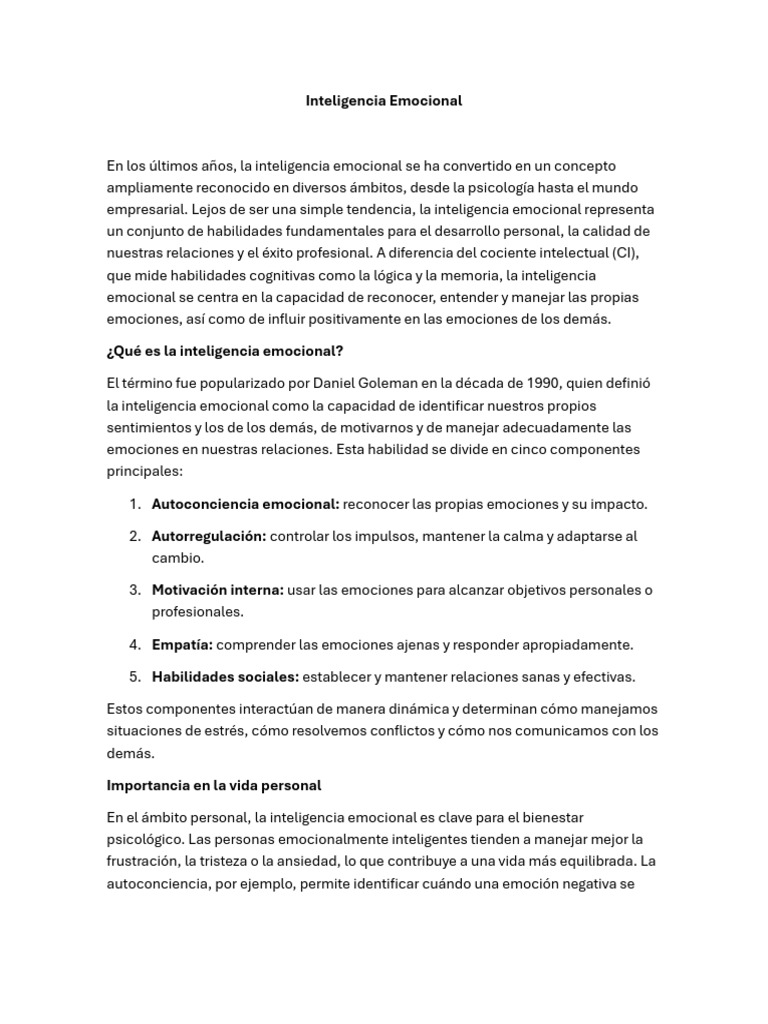 Inteligencia Emocional | PDF | Inteligencia emocional | Las emociones