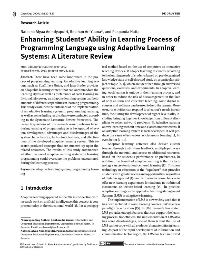 Adaptive Learning in Programming Education | PDF | Learning | Learning ...