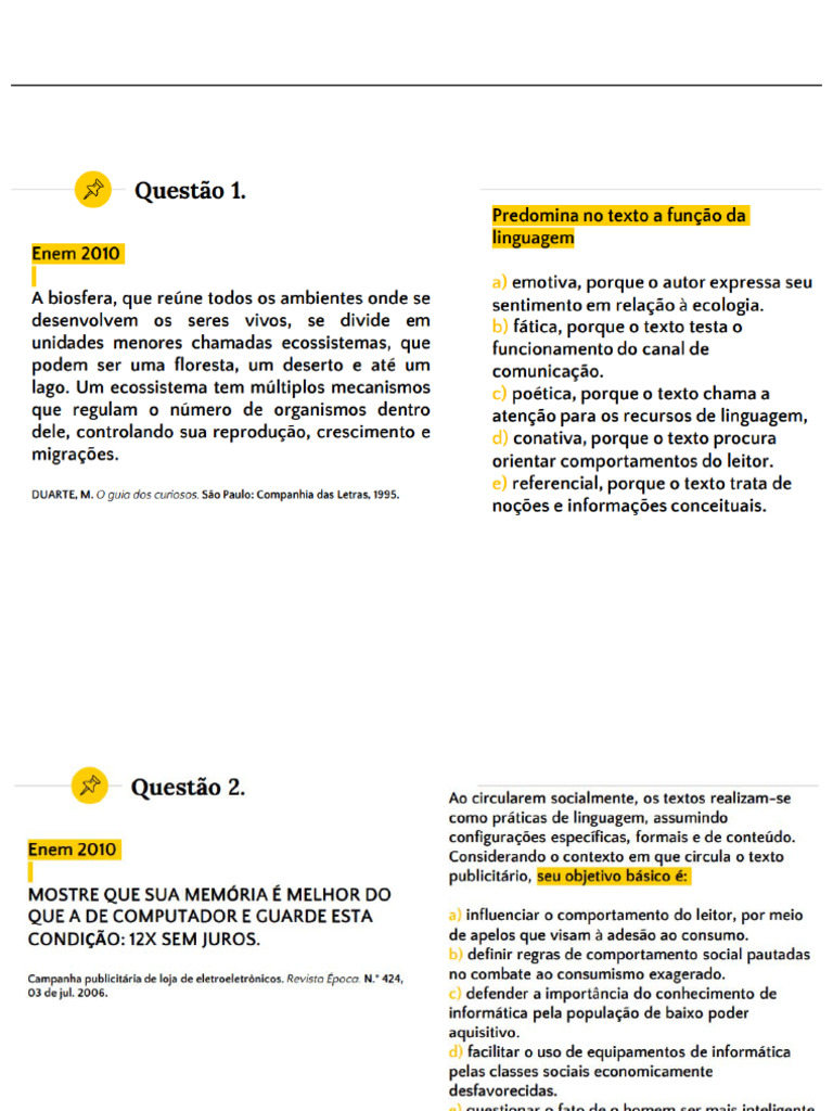 Funções Da Linguagem Questões Enem | PDF