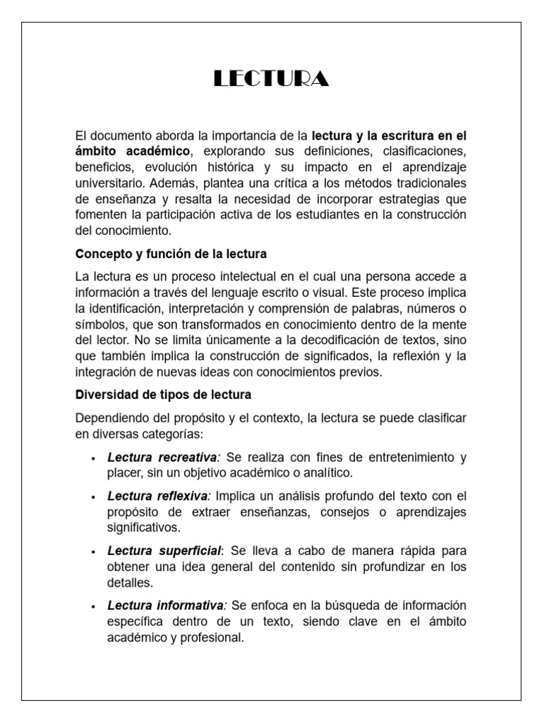 Importancia de la Lectura y Escritura Académica | PDF | Enseñando ...