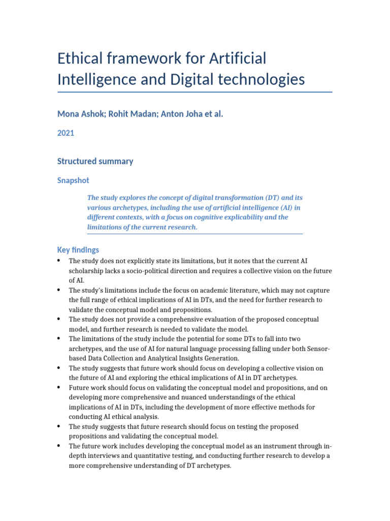 Ethical Framework for AI in Digital Tech | PDF | Artificial ...