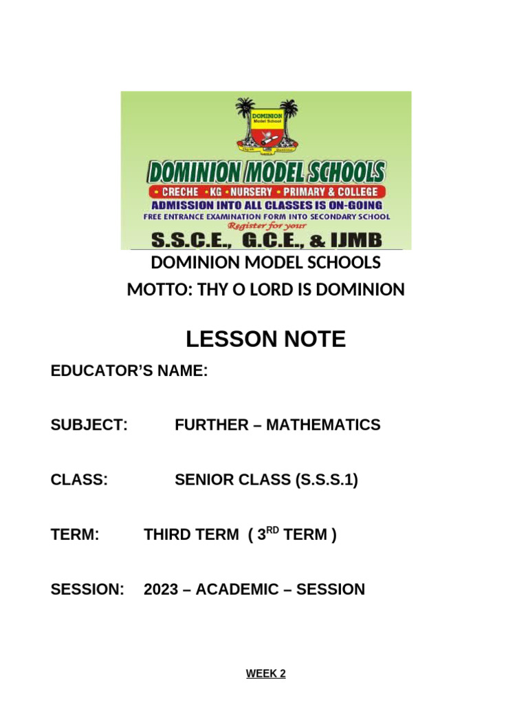 SS1 Further Mathematics Lesson Notes | PDF | Operations Research | Slope