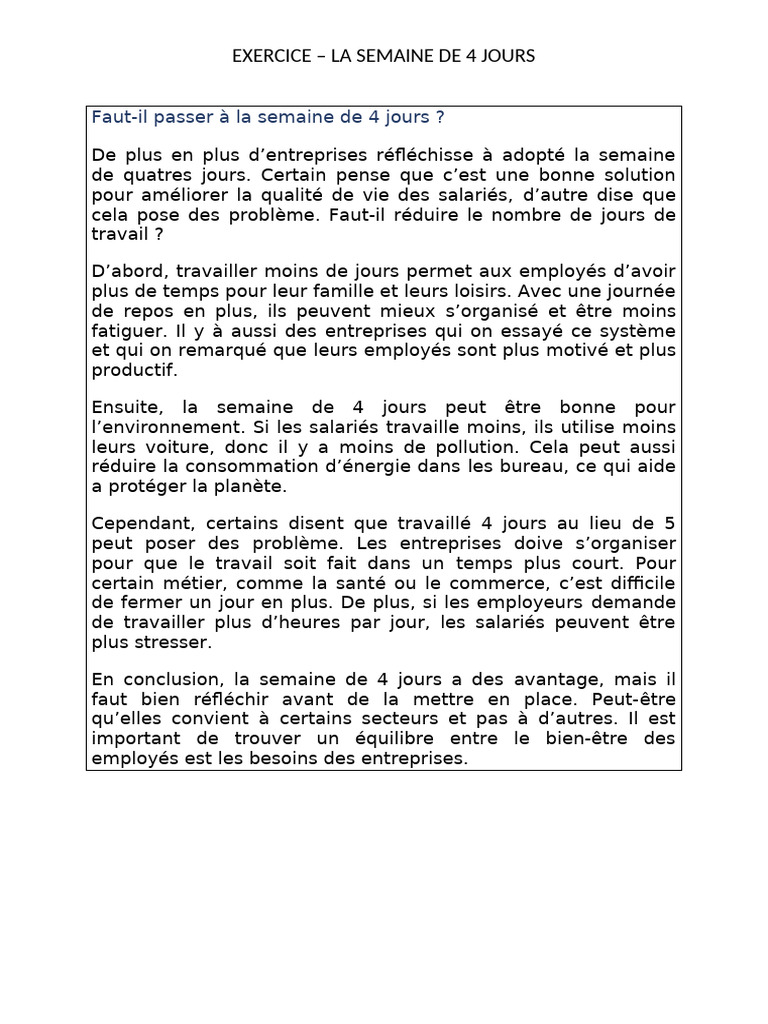 Avantages et défis de la semaine de 4 jours PDF — free download