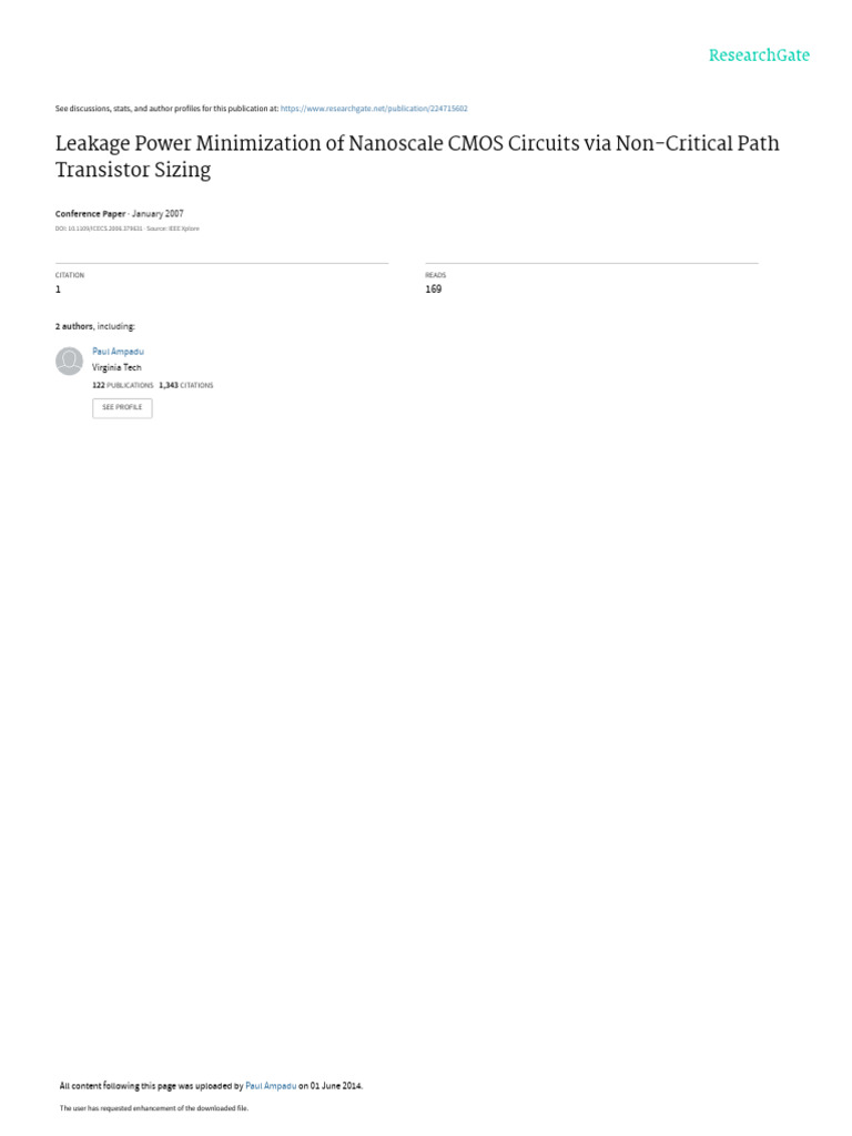 Leakage Power Reduction in CMOS Circuits | PDF | Mosfet | Cmos