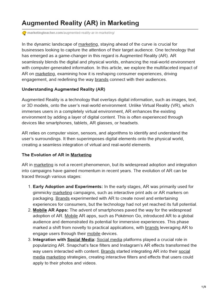 Augmented Reality AR in Marketing | PDF | Augmented Reality | Virtual ...