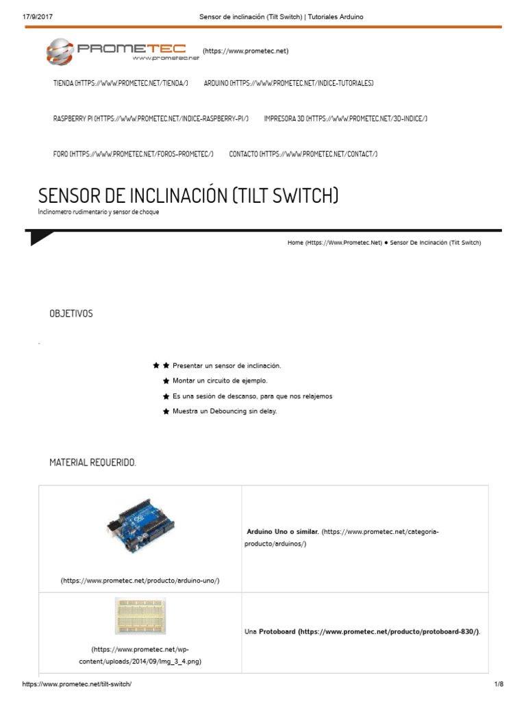 Tutorial de Sensor de Inclinación Arduino | PDF | Sensor | Equipo