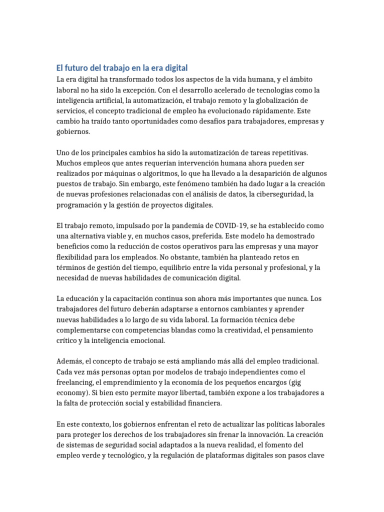 El Futuro Del Trabajo en La Era Digital | PDF | Inteligencia artificial ...