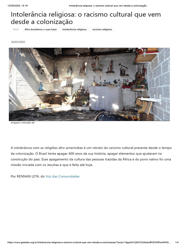 Racismo Cultural e Intolerância Religiosa | PDF | Racismo ...