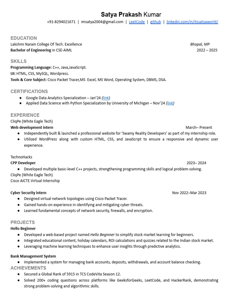 Resume Template | PDF | Computing | Computer Science