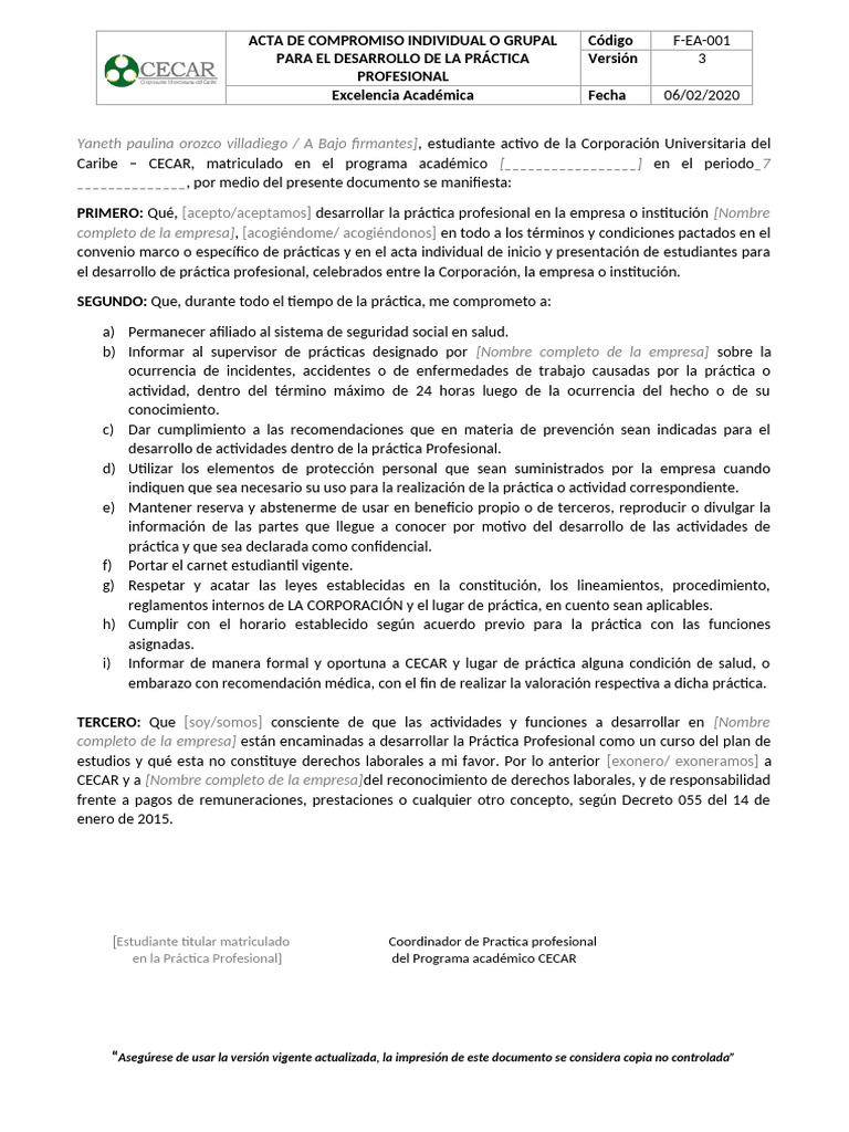 Compromiso para Práctica Profesional | PDF | Derecho laboral | Justicia