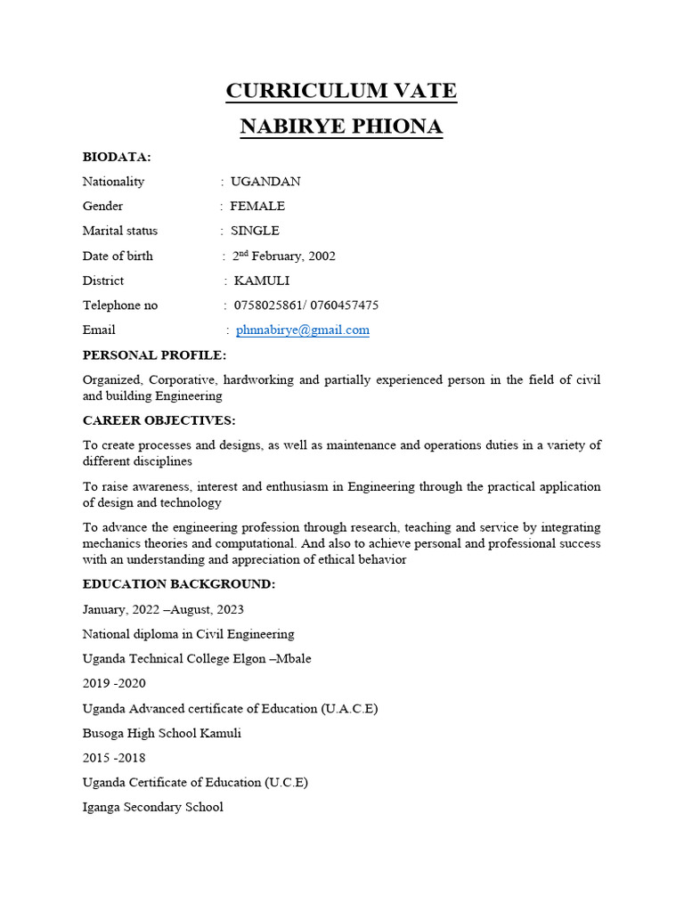 Civil Engineering Curriculum Vitae | PDF | Engineering