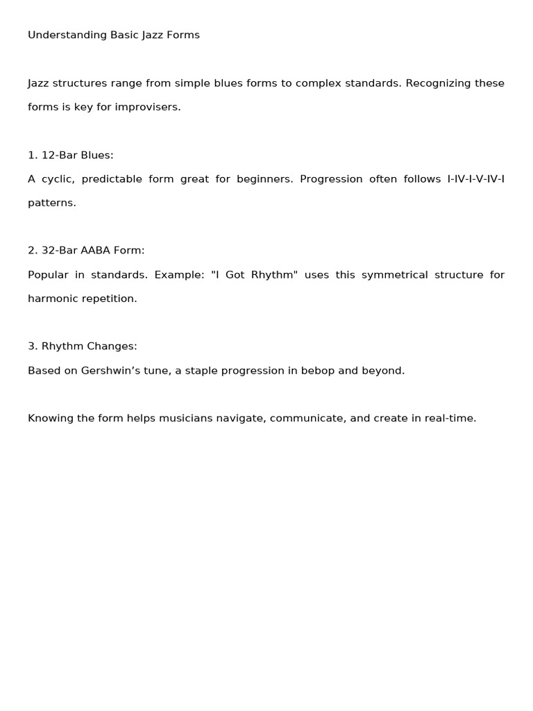 Basic Jazz Forms for Improvisation | PDF