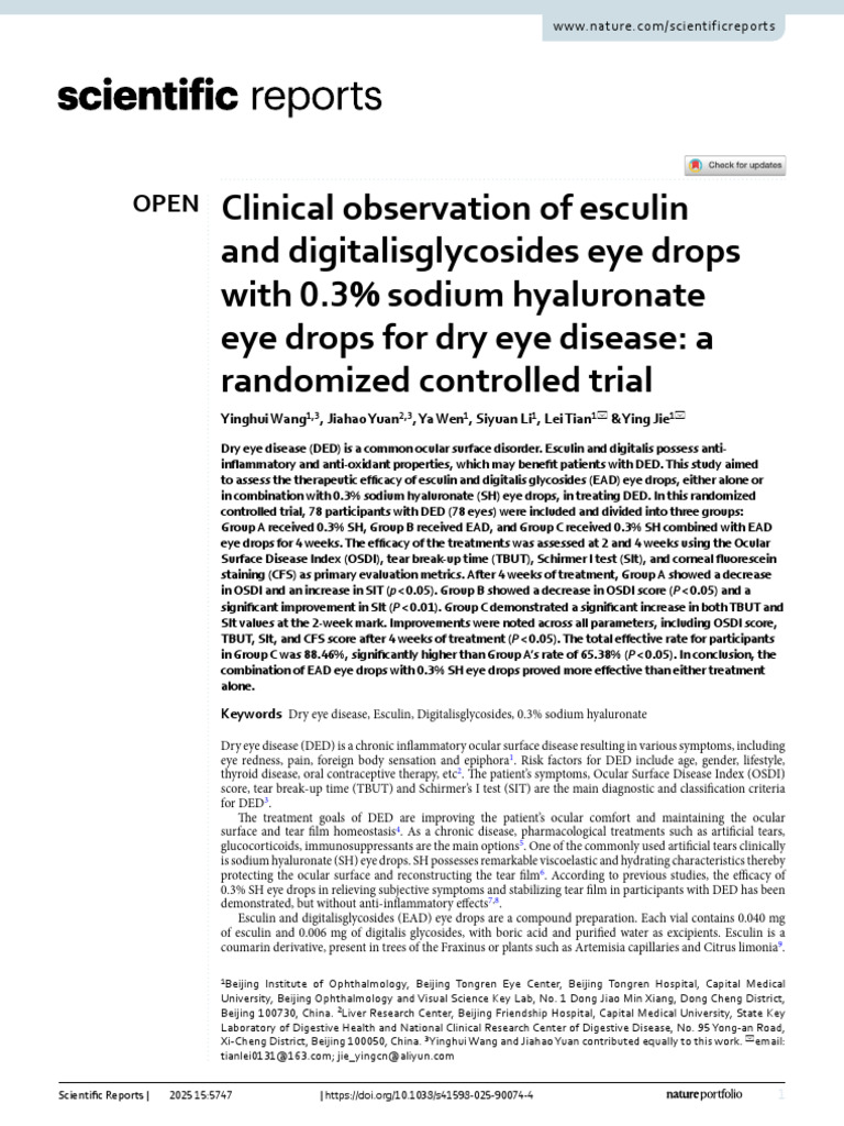 Clinical Observation of Esculin and Digitalisglycosides Eye Drops Eye ...