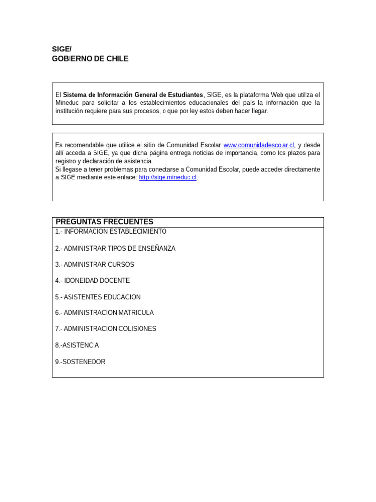 Qué es el Sistema SIGE en Educación | PDF